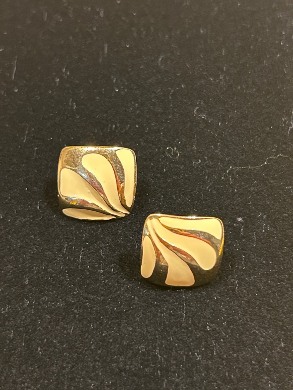 Gold-Tone Cream Enamel Clip-On Earrings